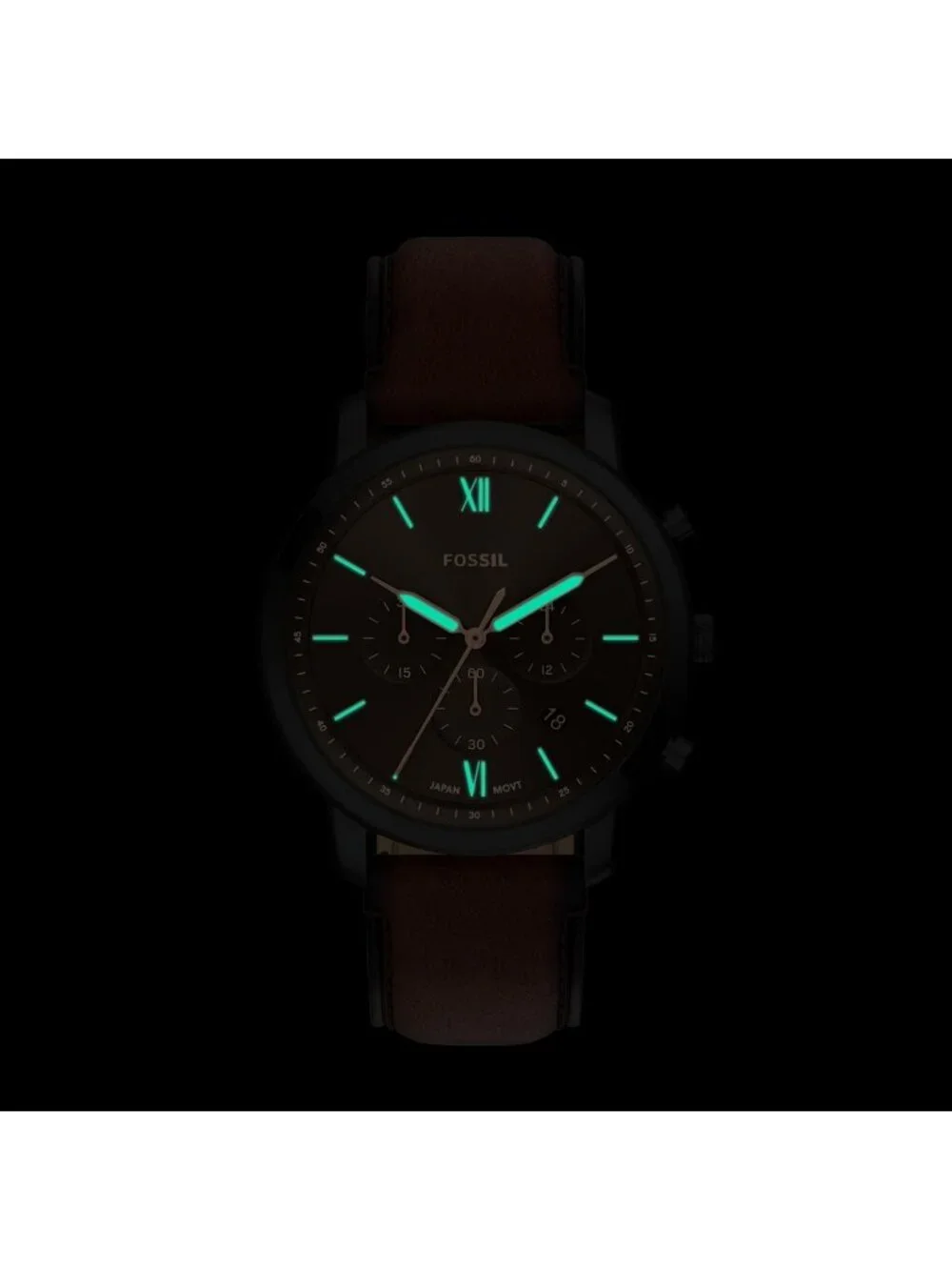 Men's Brown Leather Strap Black Neutra Quartz Stainless Steel Chronograph Watch